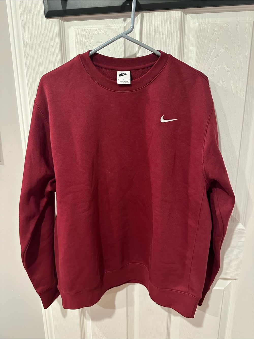 Nike Men's Crewneck Sweatshirt - Maroon with White Swoosh